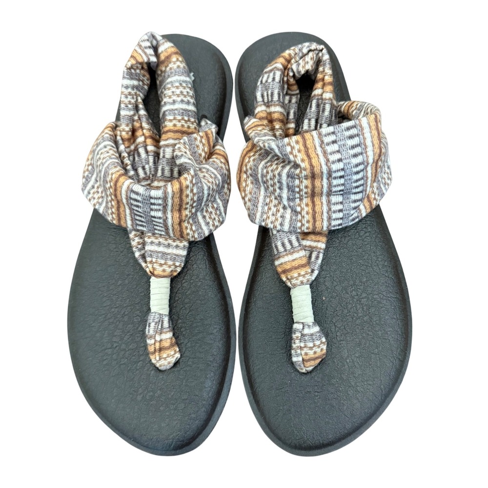 Sanuk Yoga Sling 2 Sandals Womens Size 8 Brown Geometric Knit Yoga Mat Footbed